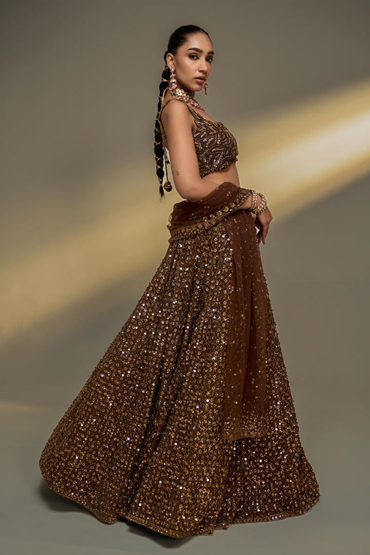 Copper Gold Corset Lehenga Set