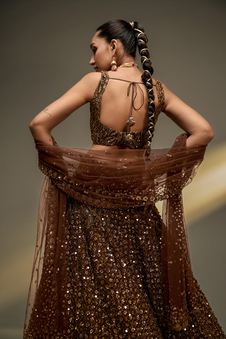 Copper Gold Corset Lehenga Set