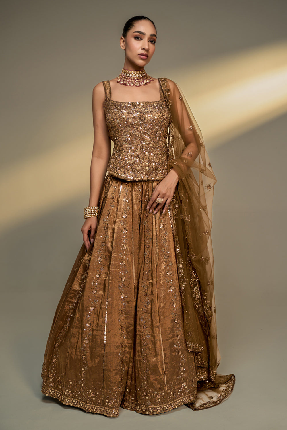 Copper Gold Corset Lehenga Set