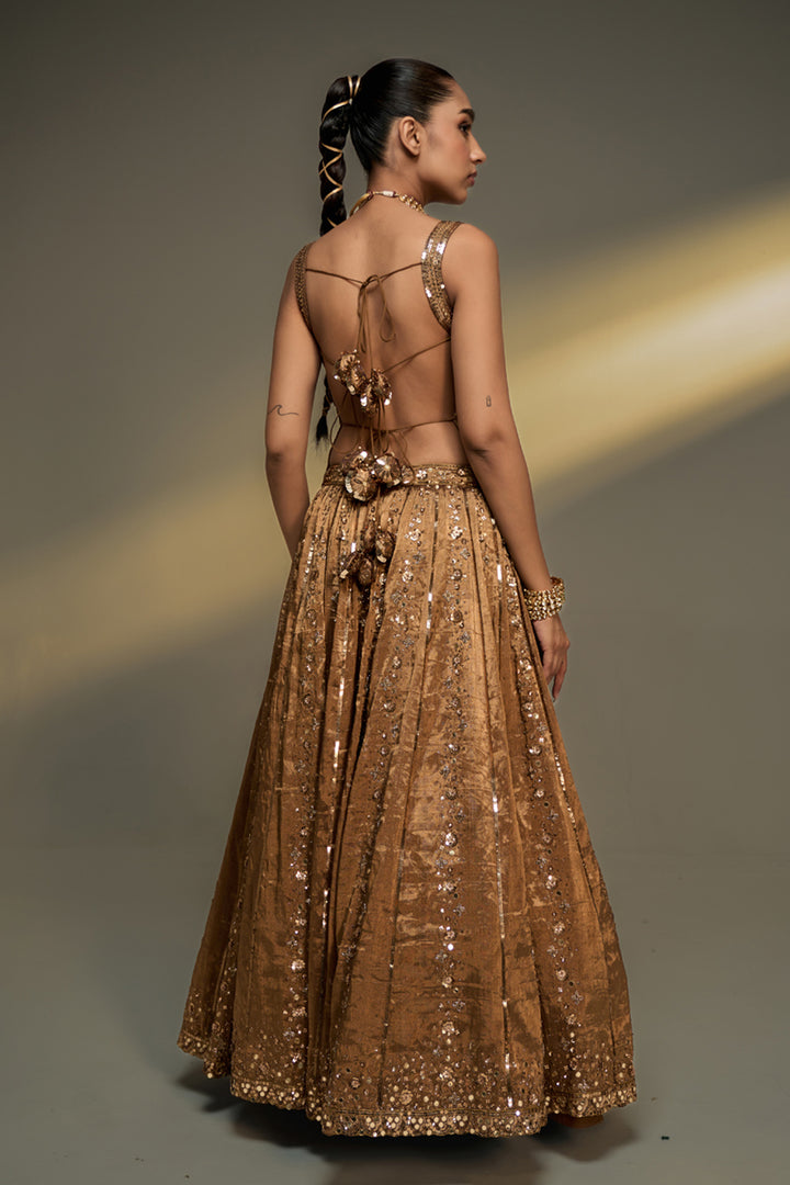 Copper Gold Corset Lehenga Set
