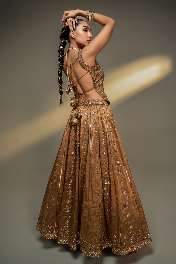 Copper Gold Corset Lehenga Set