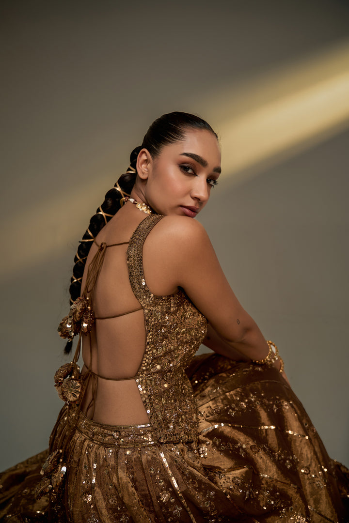 Copper Gold Corset Lehenga Set