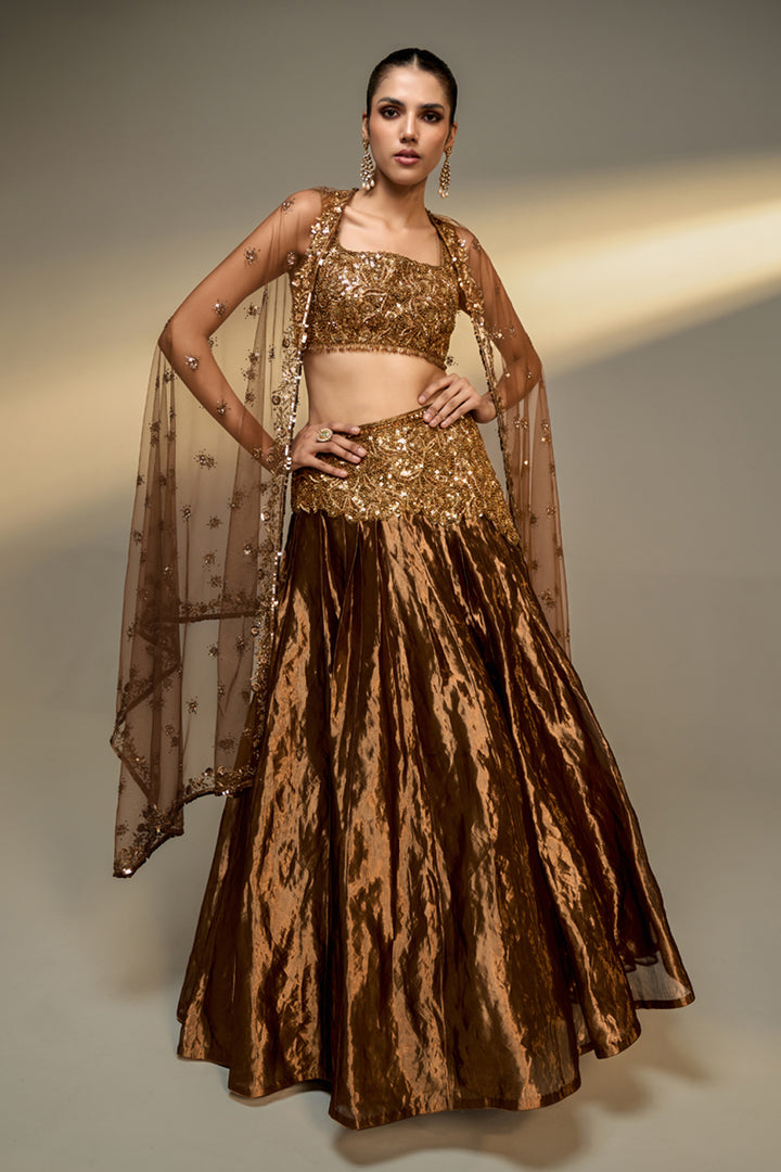 Copper Gold Embroidered Lehenga Set