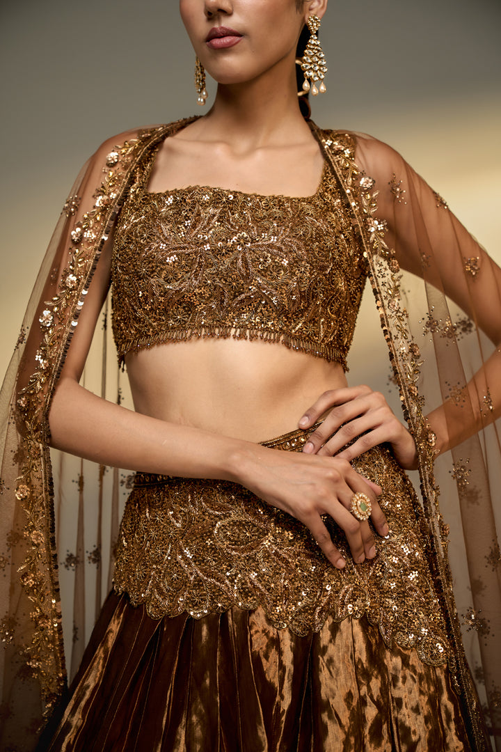 Copper Gold Embroidered Lehenga Set