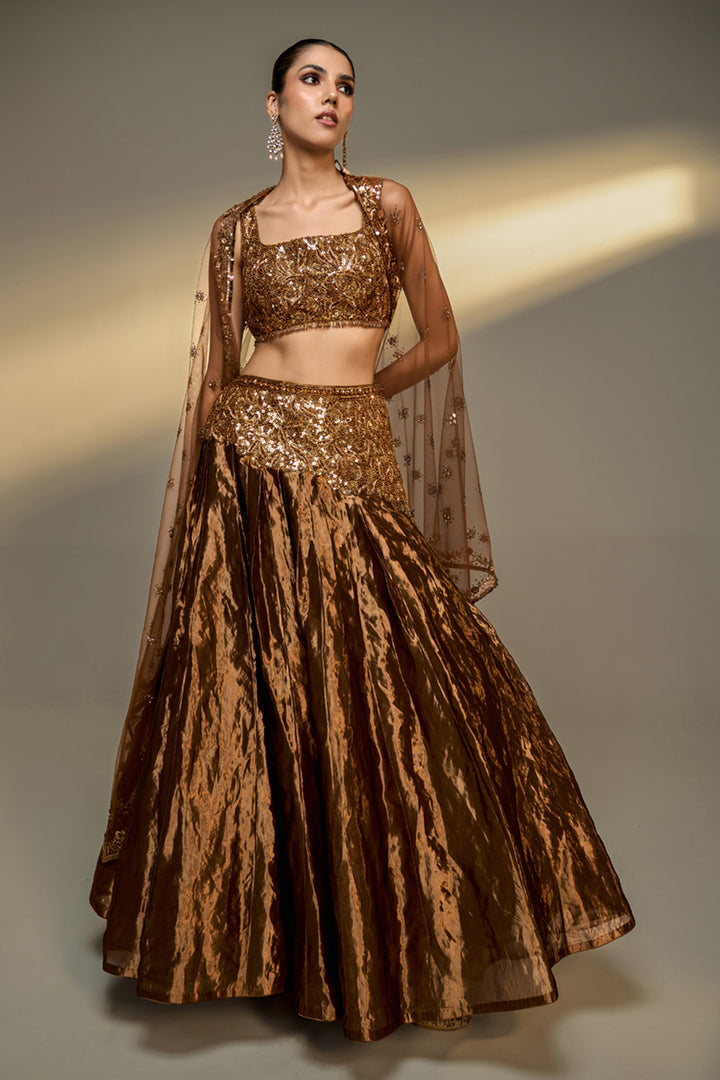Copper Gold Embroidered Lehenga Set
