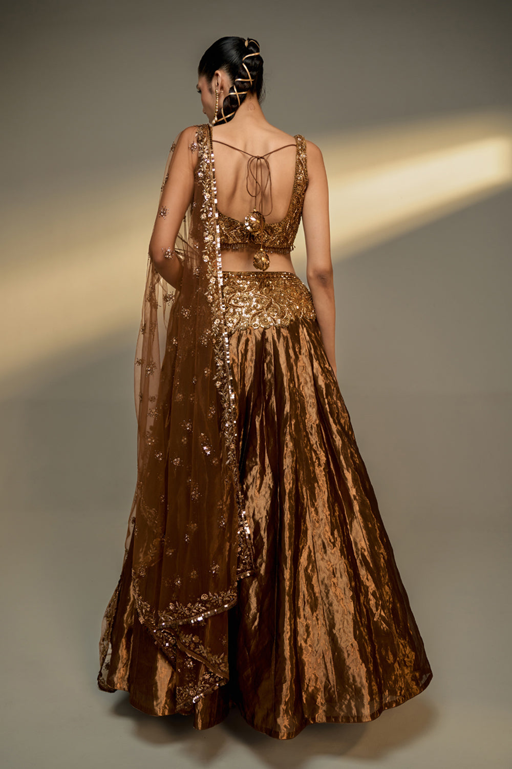 Copper Gold Embroidered Lehenga Set