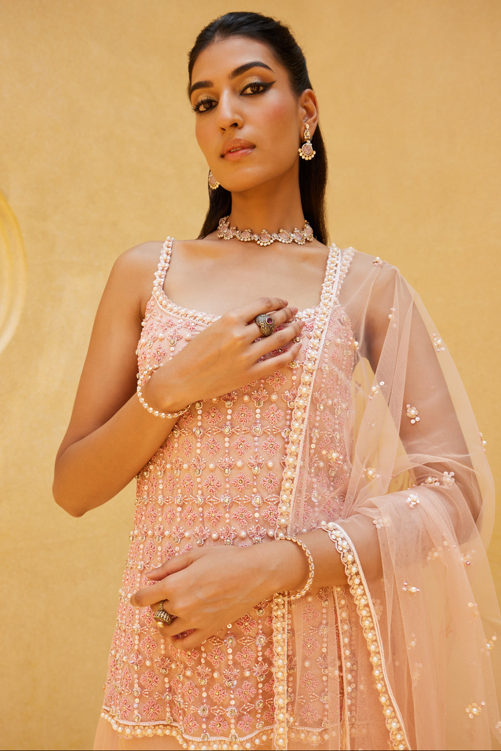 Blush Pink Kurti and Divided Skirt Set