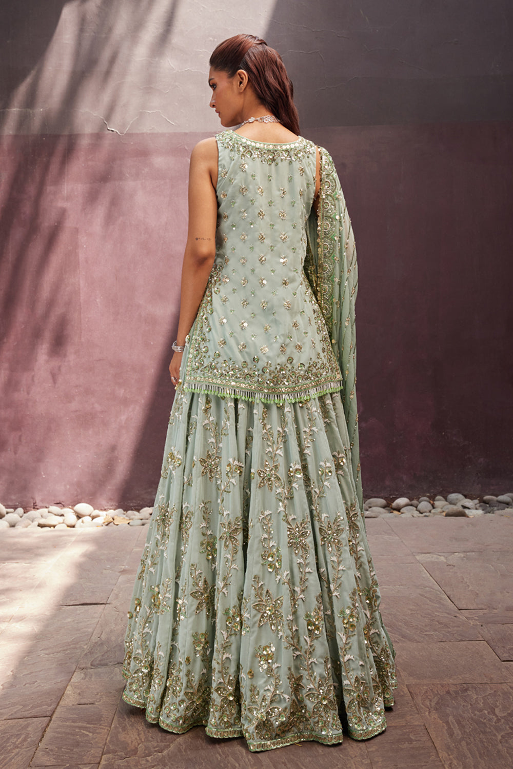 Mint Lehenga Kurti Set