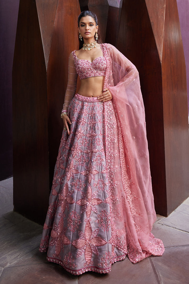 Pink & Grey Lehenga Set