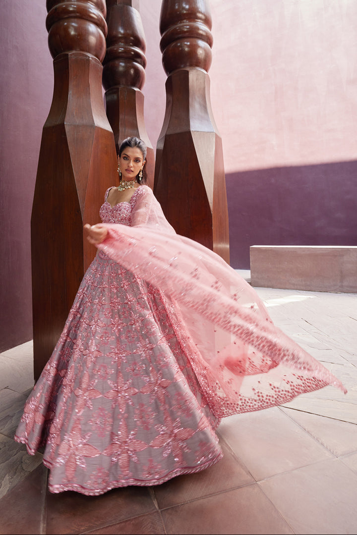 Pink & Grey Lehenga Set