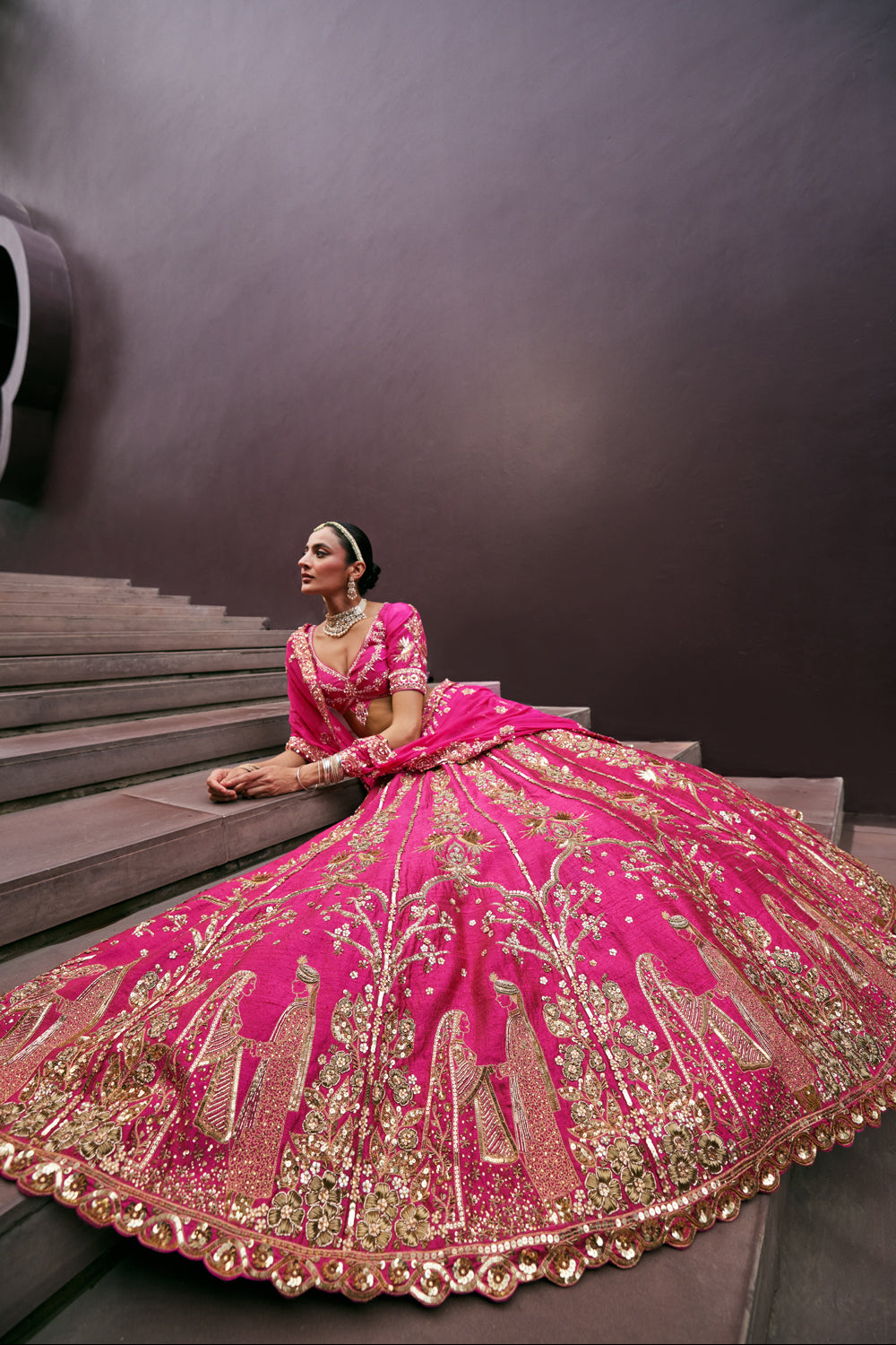 Rani Pink Bridal Lehenga Set – Prevasu - Main Image